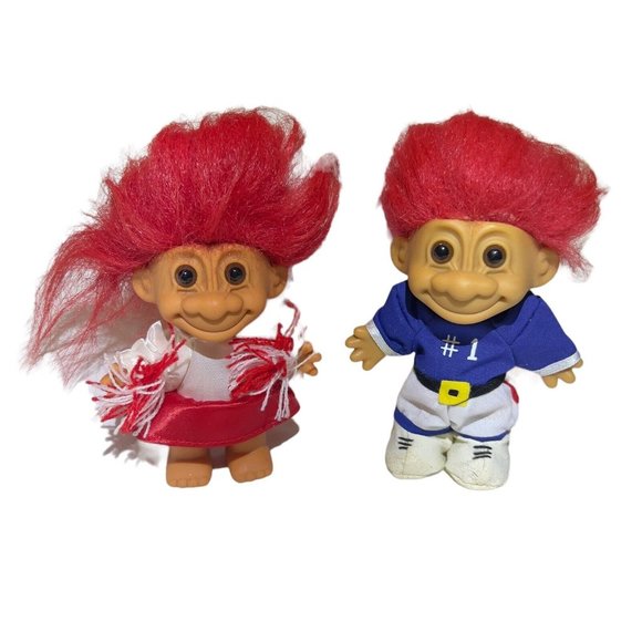 VTG Russ 5” Cheerleader & Football Player Trolls Red Hair Dolls Toys Sports Tall - Picture 1 of 11